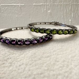 Bundle of two fashion bracelets, and stainless steel one green one purple